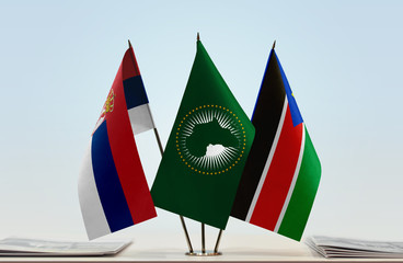 Flags of Serbia African Union and South Sudan