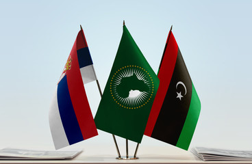 Flags of Serbia African Union and Libya