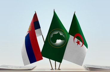 Flags of Serbia African Union and Algeria