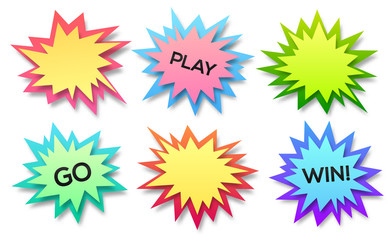 Set of paper style vector abstract backgrounds, bang or explosion bubbles