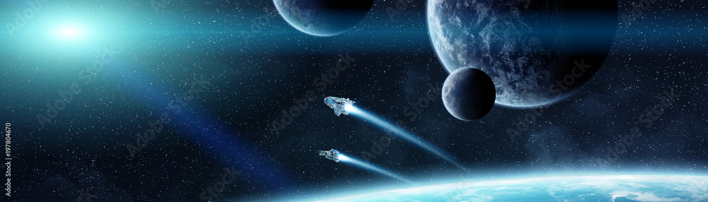 Aufkleber panoramic view of planets in distant solar system 3d rendering elements of this image furnished by n