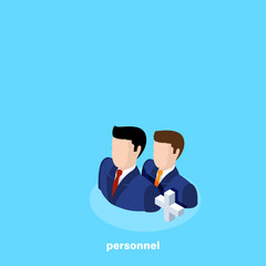 managers in business suits on a blue background, isometric image