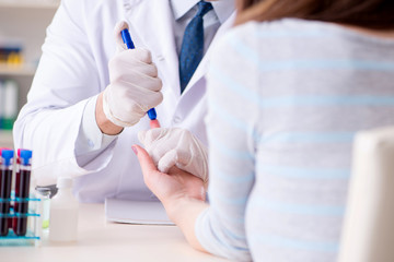 Patient during blood test sampling procedure taken for analysis