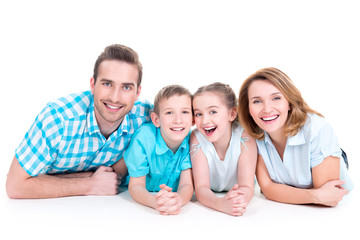 Caucasian happy smiling young family with two children