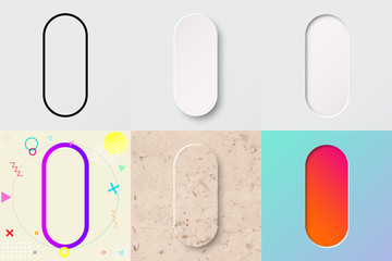vector illustration set of cute bold rounded letter i with outline, 3d paper cut, embossing, neo memphis, kraft paper, summer sunset sky gradient effect with transparent shadow