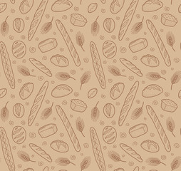 Doodle bakery breads vector seamless pattern