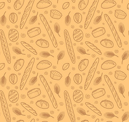 Vector seamless pattern with breads and baguettes