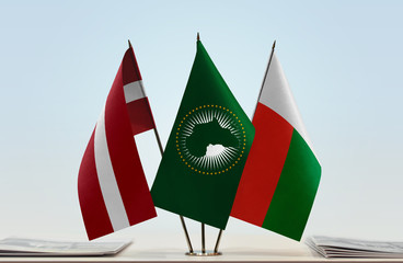 Flags of Latvia African Union and Madagascar