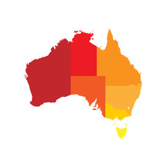 Simplified map of Australia divided into states and territories. Blank flat vector map.