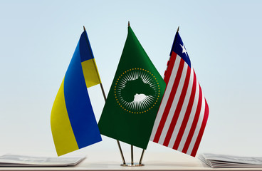 Flags of Ukraine African Union and Liberia