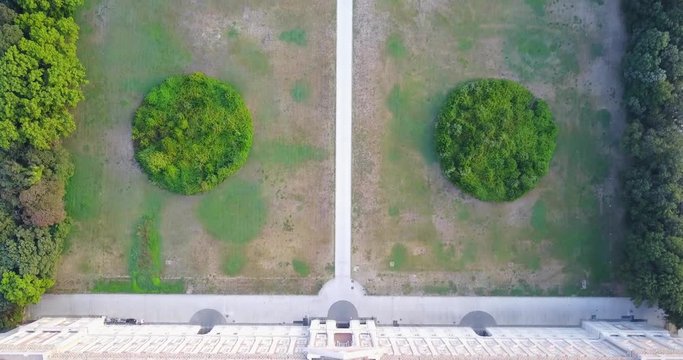 AERIAL: Flying over Reggia di Caserta Royal Palace and Gardens. Caserta, Italy. 