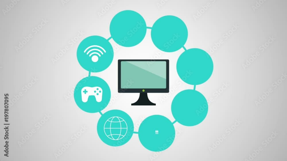 Poster monitor display set applications menu animations illustration design