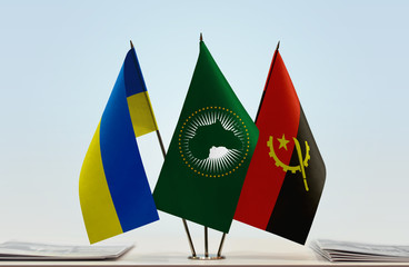 Flags of Ukraine African Union and Angola