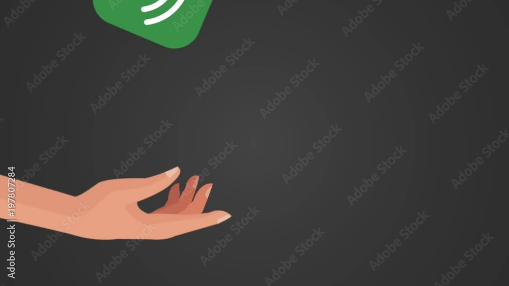 Poster user hand with rain of set applications menu animations illustration design