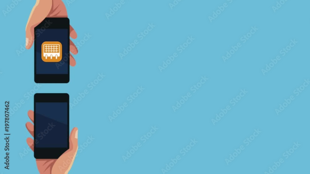 Aufkleber hands users smartphones with menu applications animation illustration design