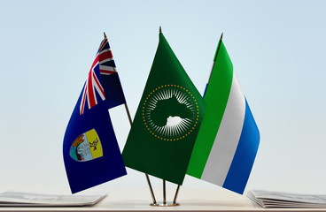 Flags of Saint Helena African Union and Sierra Leone