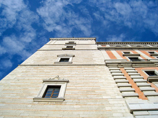 bottom view of alcazar tower of toledo
