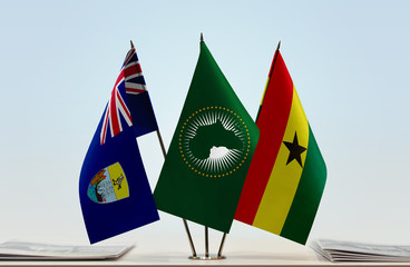 Flags of Saint Helena African Union and Ghana