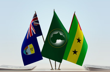 Flags of Saint Helena African Union and Sao Tome and Principe