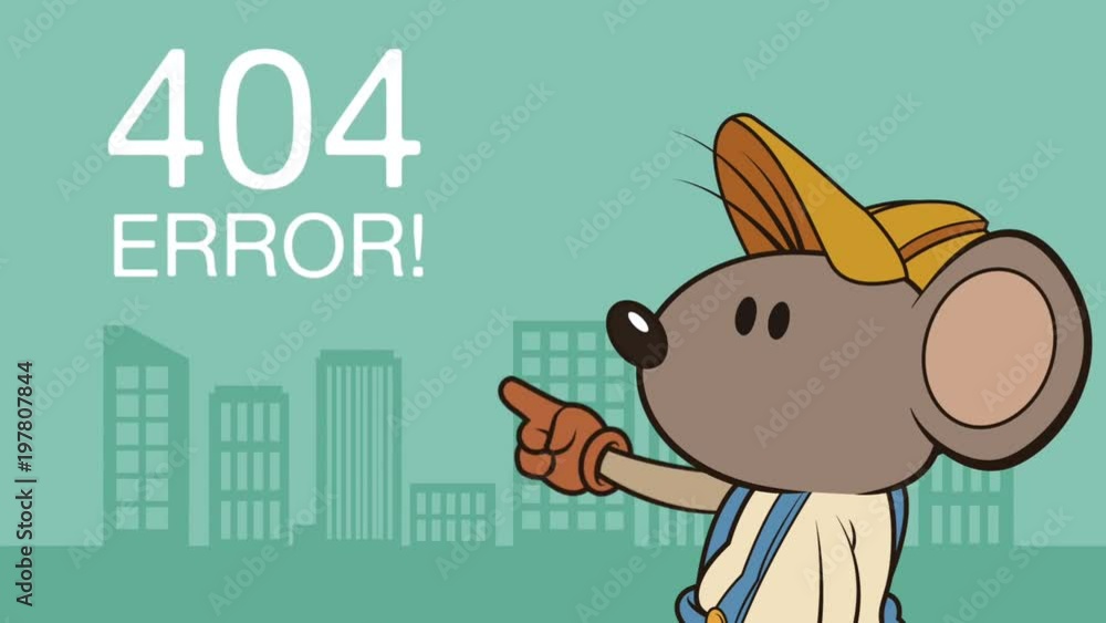 Poster mouse character with error 404 animation illustration design