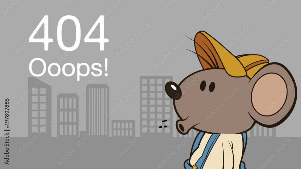 Poster mouse character with error 404 animation illustration design