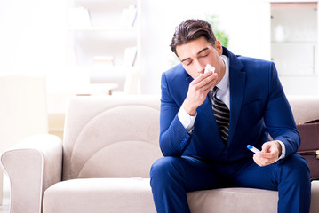 Sick employee staying at home suffering from flue