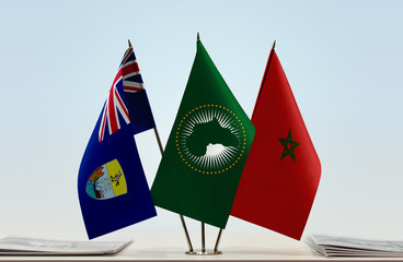 Flags of Saint Helena African Union and Morocco
