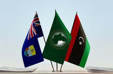 Flags of Saint Helena African Union and Libya