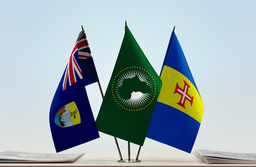 Flags of Saint Helena African Union and Madeira