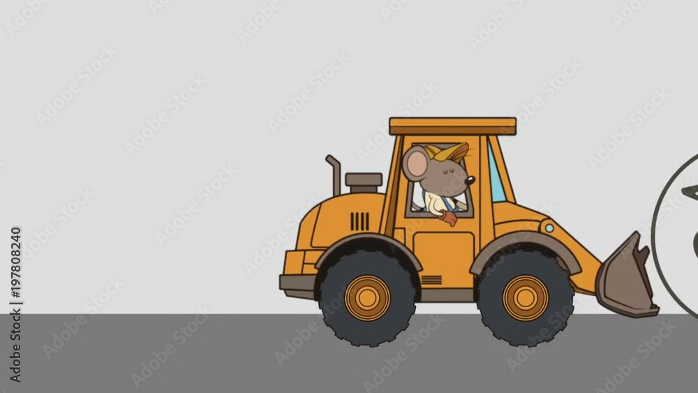 Poster mouse character with excavator error 404 animation illustration design