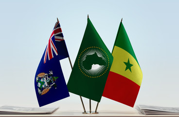 Flags of Ascension Island African Union and Senegal