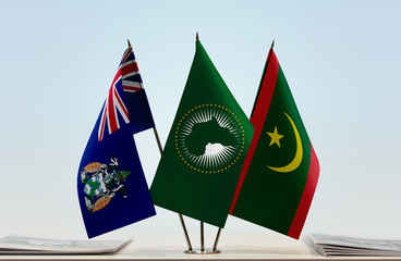 Flags of Ascension Island African Union and Mauritania