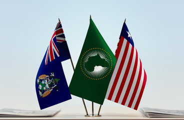 Flags of Ascension Island African Union and Liberia