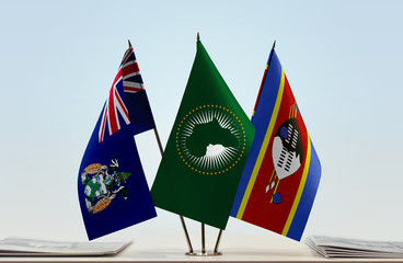 Flags of Ascension Island African Union and Swaziland