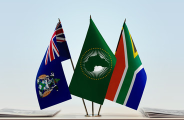 Flags of Ascension Island African Union and Republic of South Africa