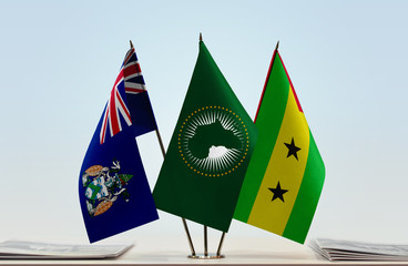 Flags of Ascension Island African Union and Sao Tome and Principe