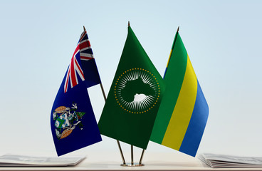 Flags of Ascension Island African Union and Gabon