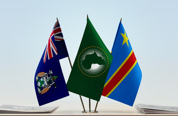 Flags of Ascension Island African Union and Democratic Republic of the Congo (DRC, DROC, Congo-Kinshasa)