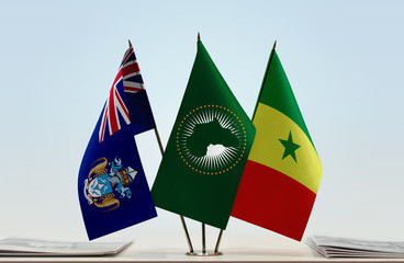 Flags of Tristan da Cunha African Union and Senegal