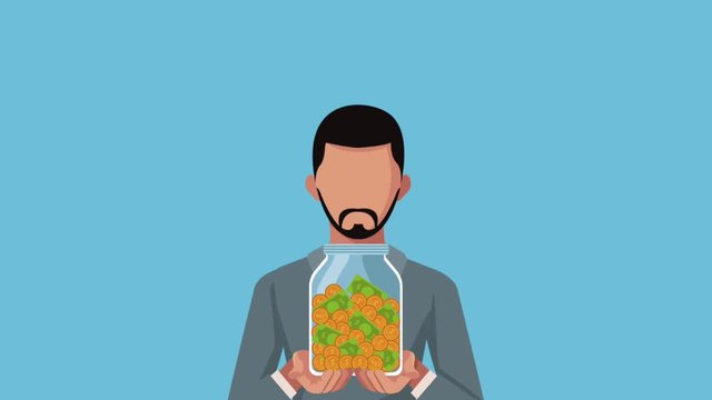 businessman with jar money avatar animation  illustration design