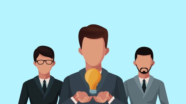 businessmen group with bulb avatars animation  illustration design