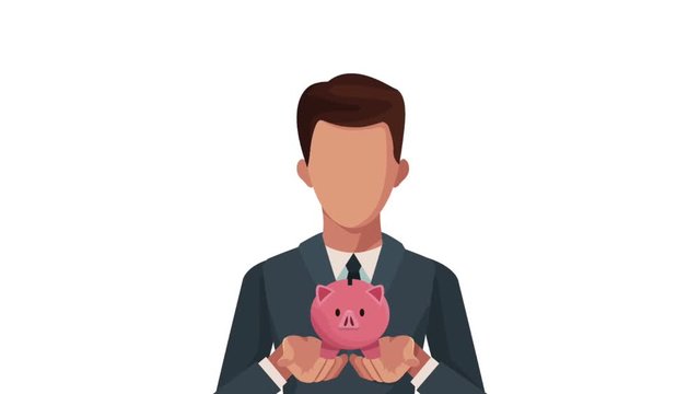 businessman with piggy avatar animation  illustration design