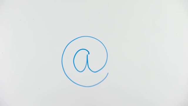 At sign written on glass, e-mail symbol connects user and domain name, internet