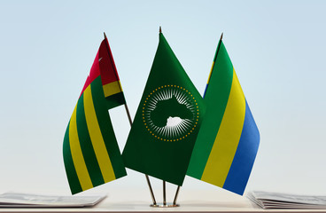 Flags of Togo African Union and Gabon