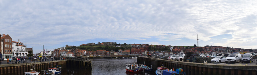 Panorama of Whitby Town and Harbor, North Yorkshire, UK - Sep 2017
