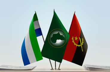 Flags of Sierra Leone African Union and Angola