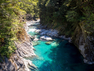The Blue Pools of Haast Pass in New Zealand