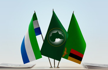 Flags of Sierra Leone African Union and Zambia