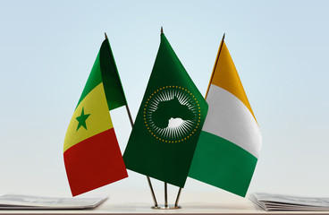 Flags of Senegal African Union and Ivory Coast