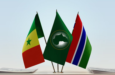 Flags of Senegal African Union and The Gambia